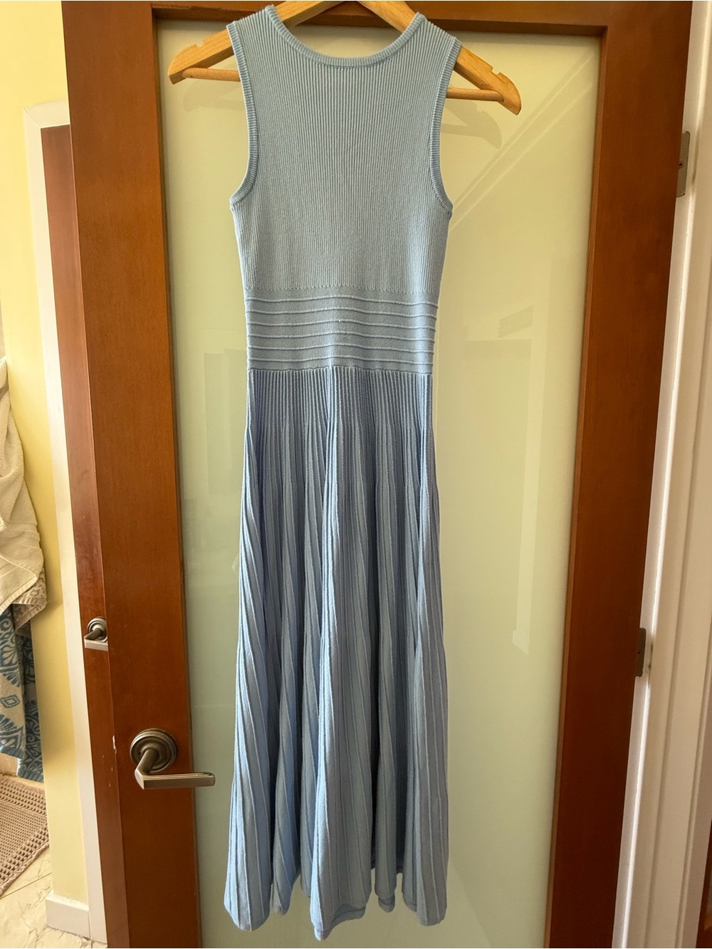 PrettyGarden Blue Ribbed Knit Pleated Maxi Dress Size S